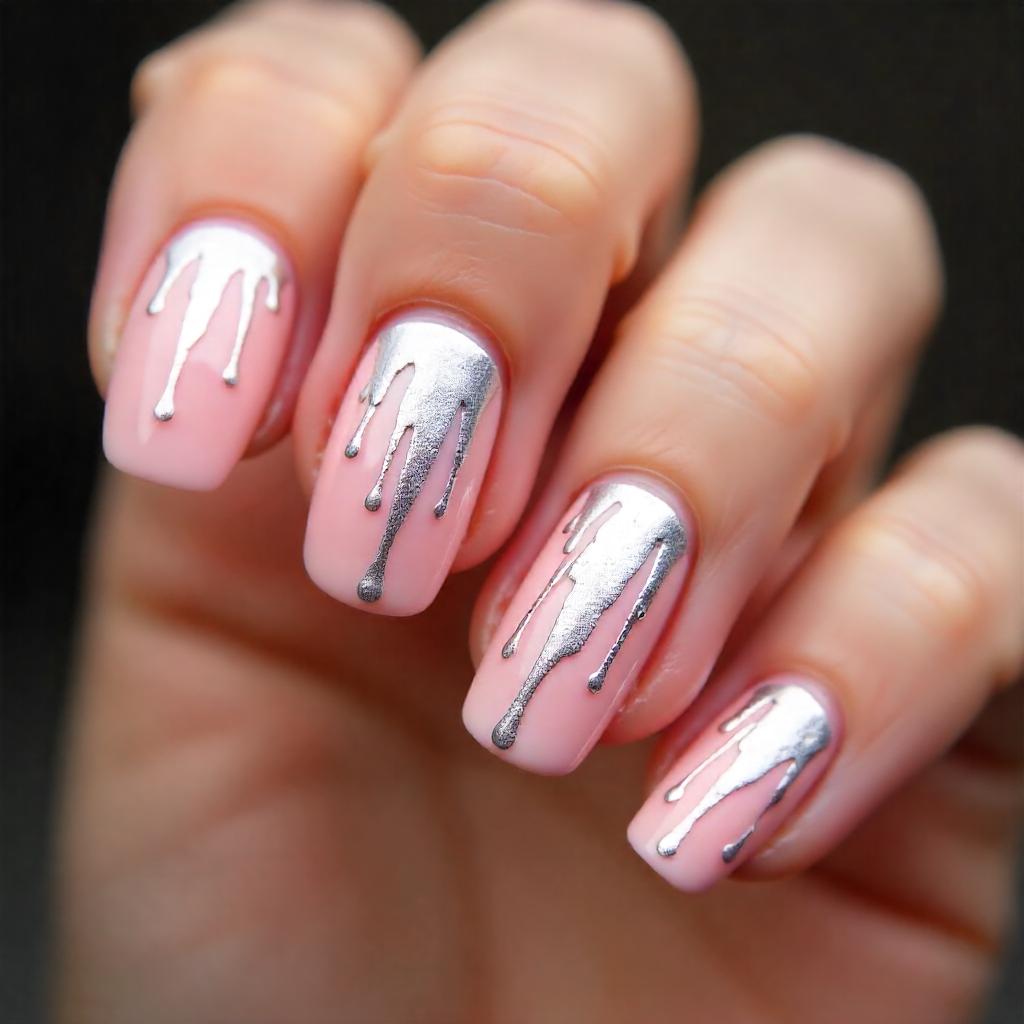 gray and pink rain drop nail art