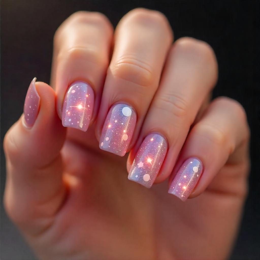 pink and gray night sky nail art