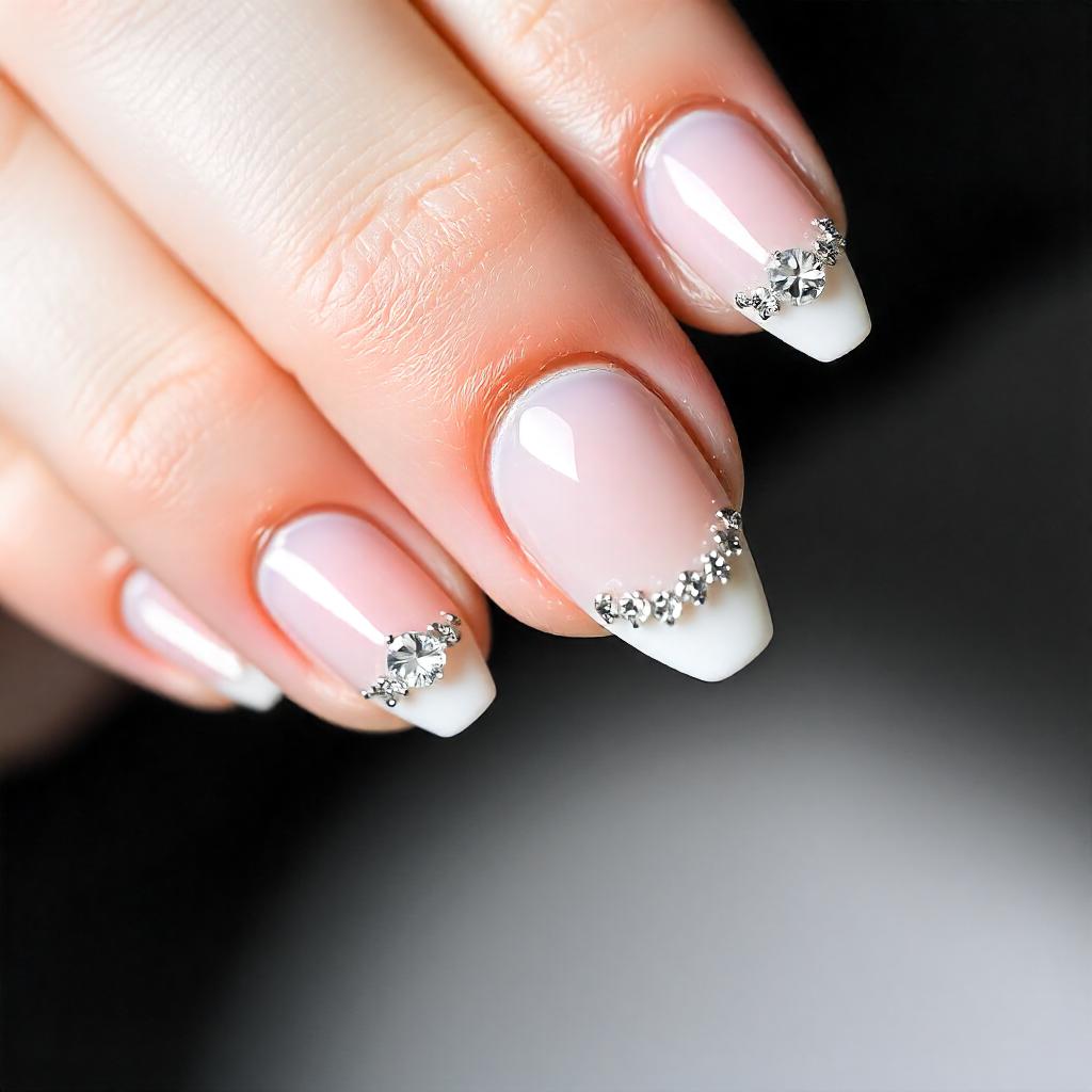 subtle crystals for wedding nails