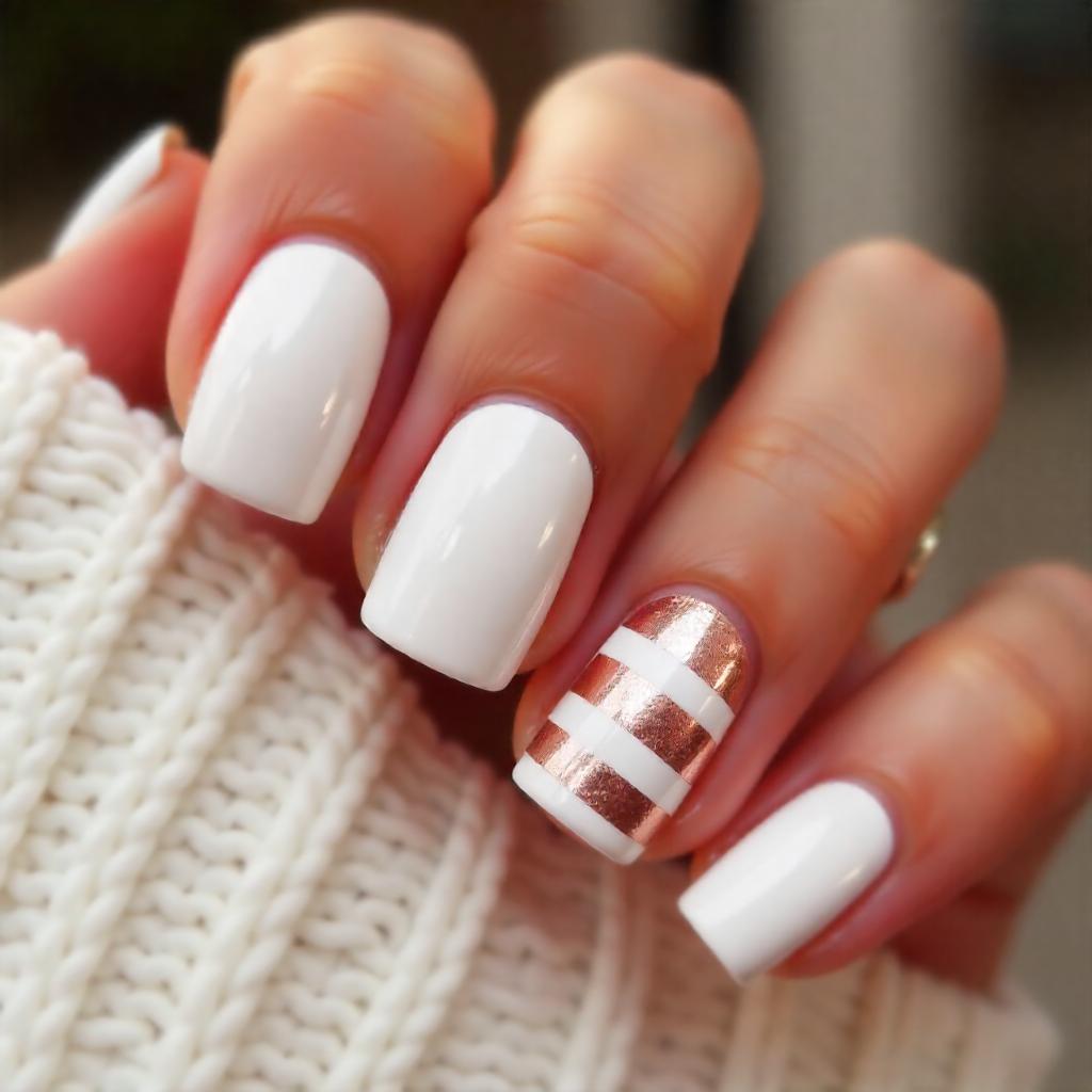 Bold white and rose gold striped nail designs