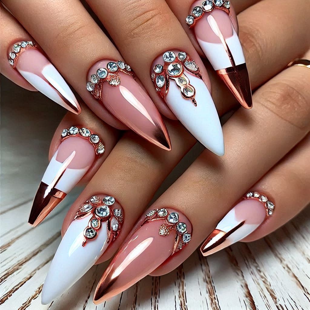 Rose Gold and White French Tips