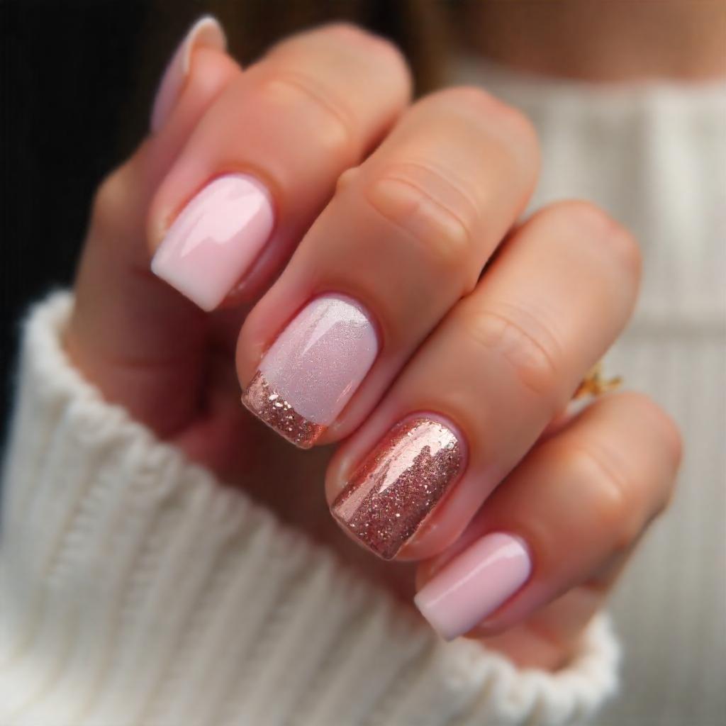 Square Nails with Rose Gold Glitter