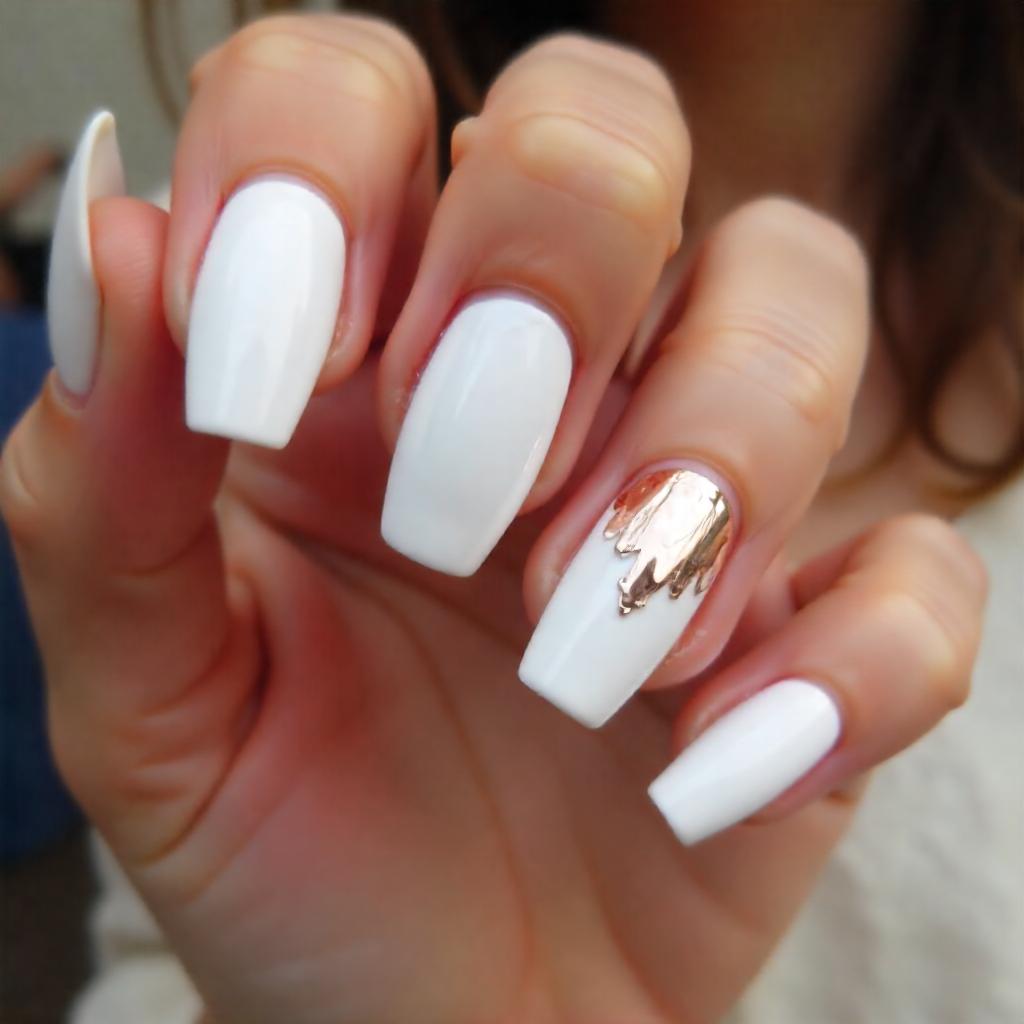 White Coffin Nails with Rose Gold