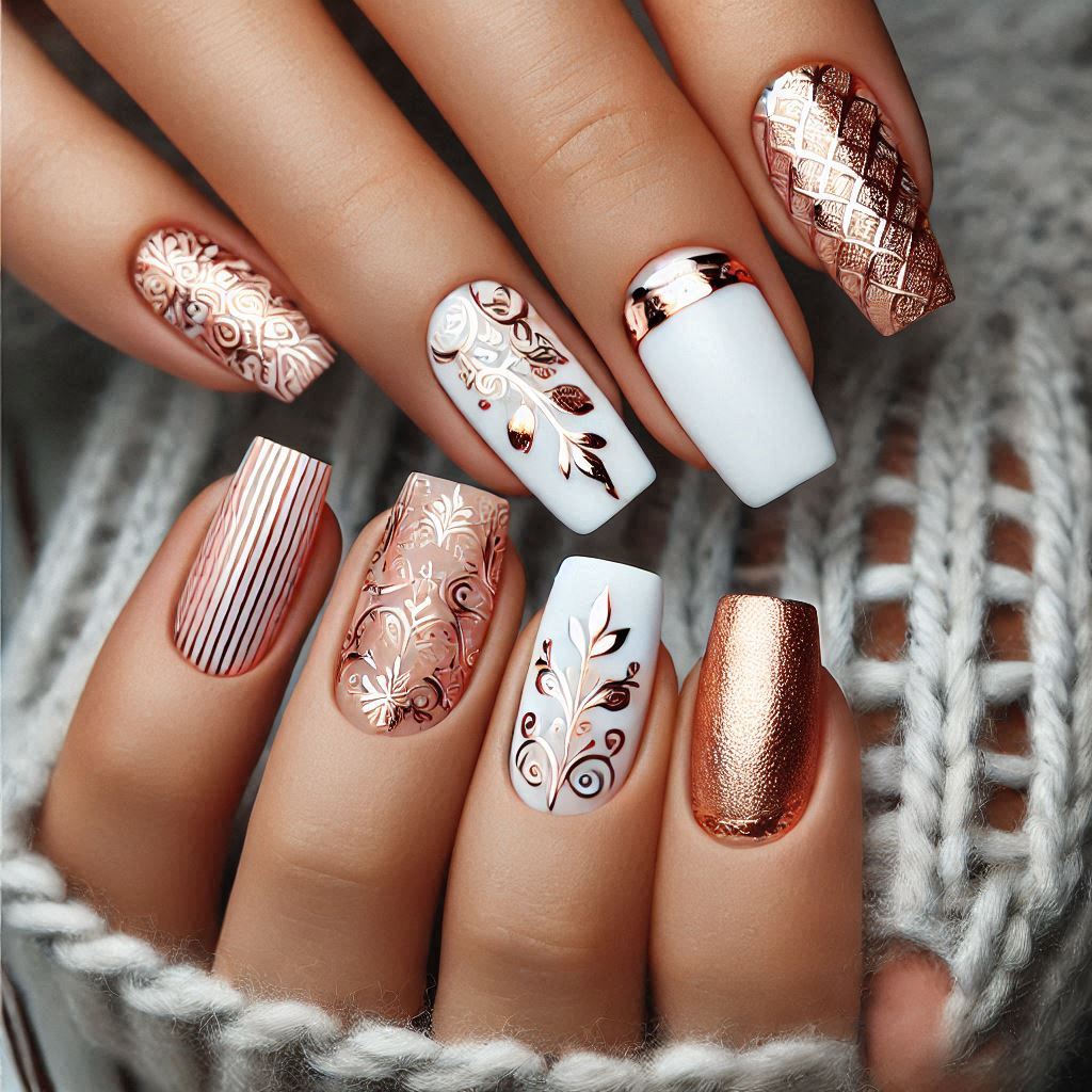 White and Rose Gold Nail Stickers