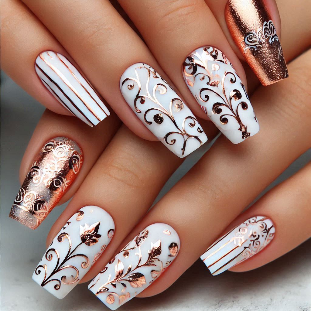 White and Rose Gold Nail Stickers