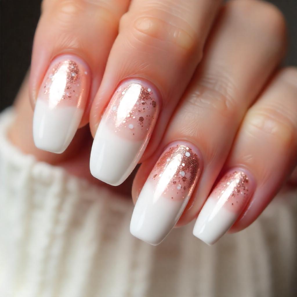 White and rose gold ombre nails