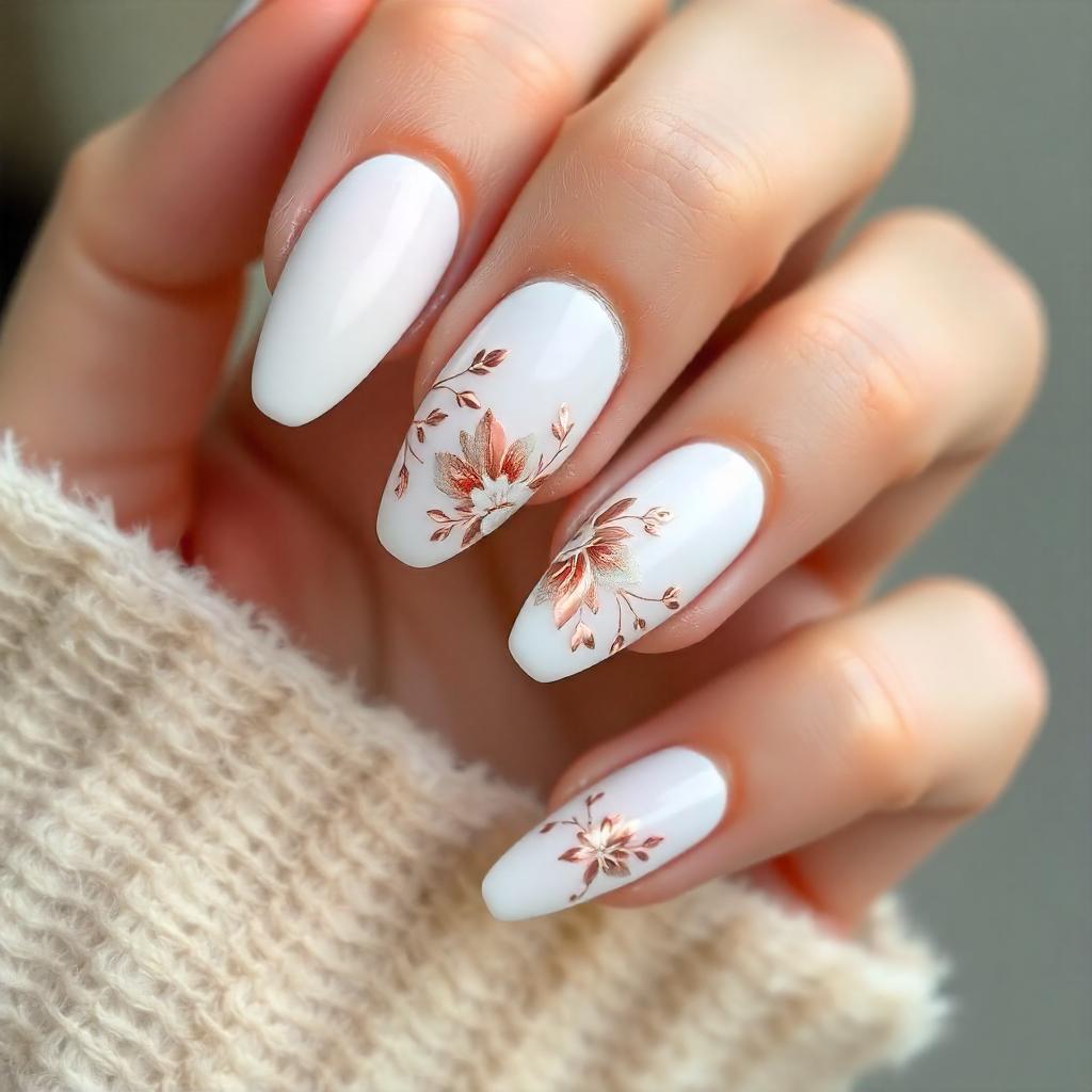 white and rose gold nails