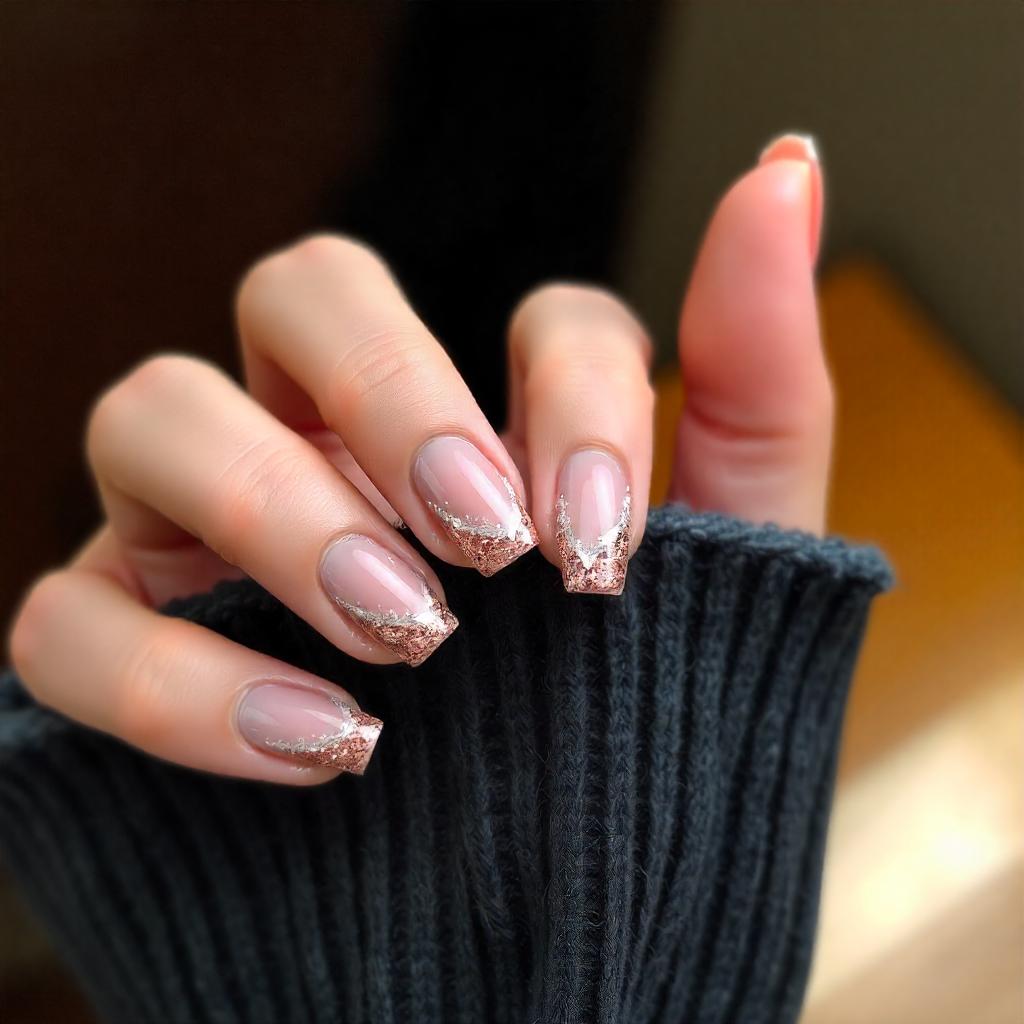 white and rose gold nails