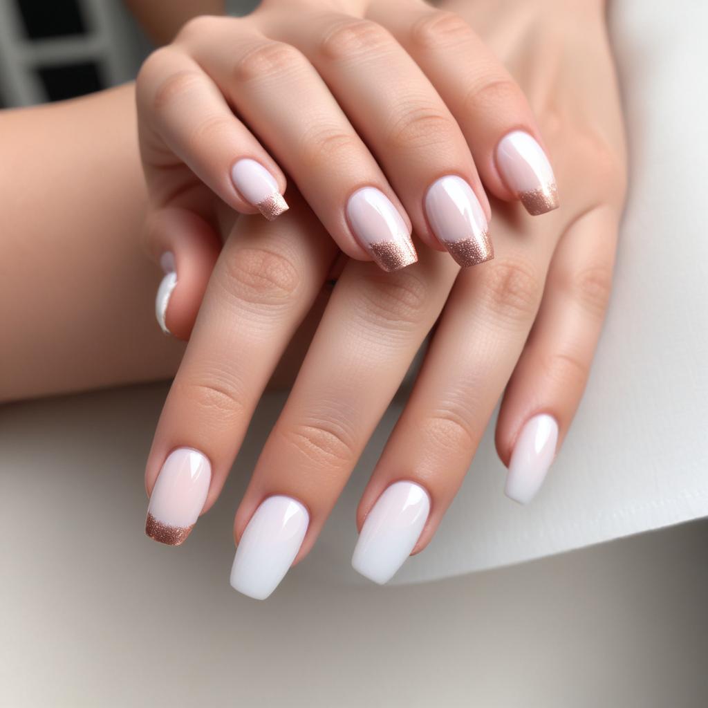 white and rose gold nails