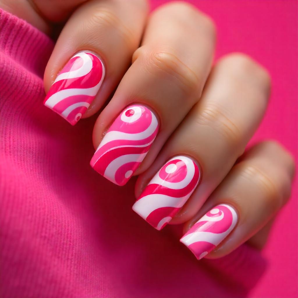 Barbiecore Swirl nails