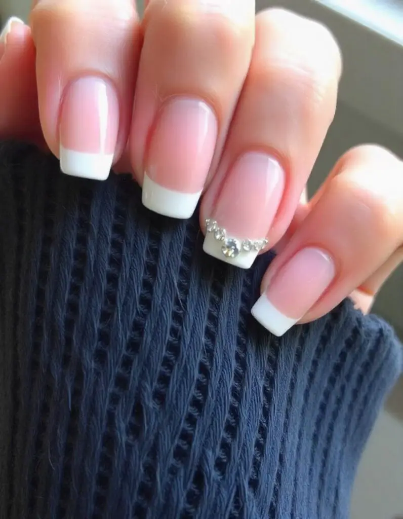 French Nail Art With Stones