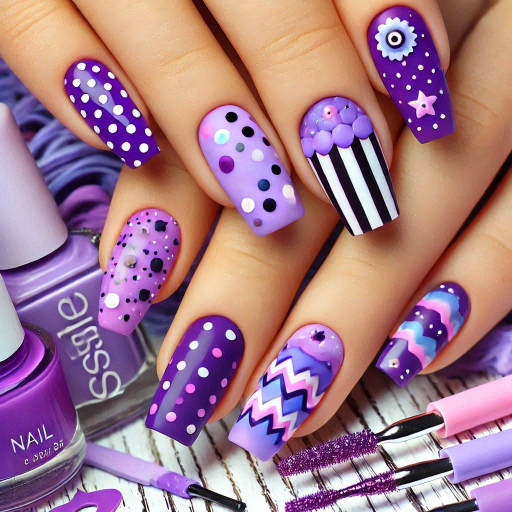 Funky purple nail design