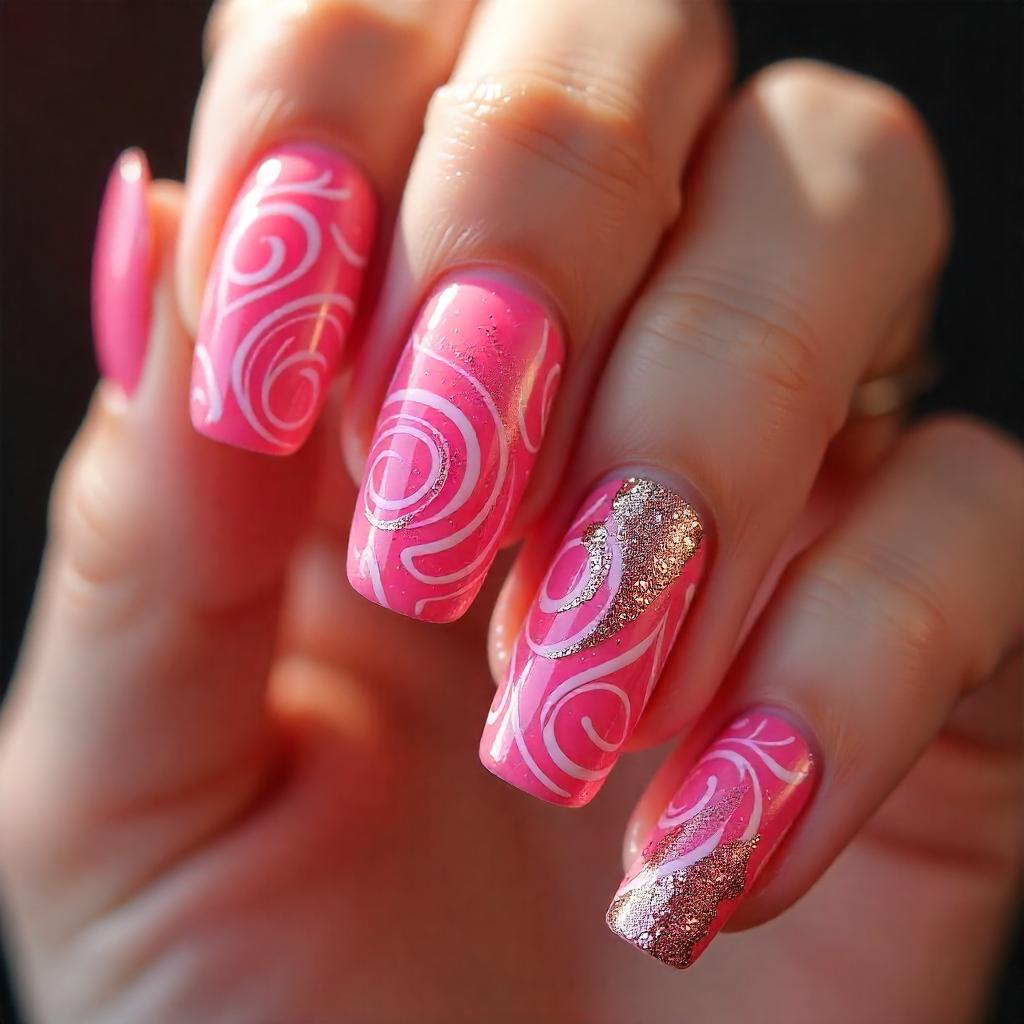 Glossy Swirls with Glitter Accents nail