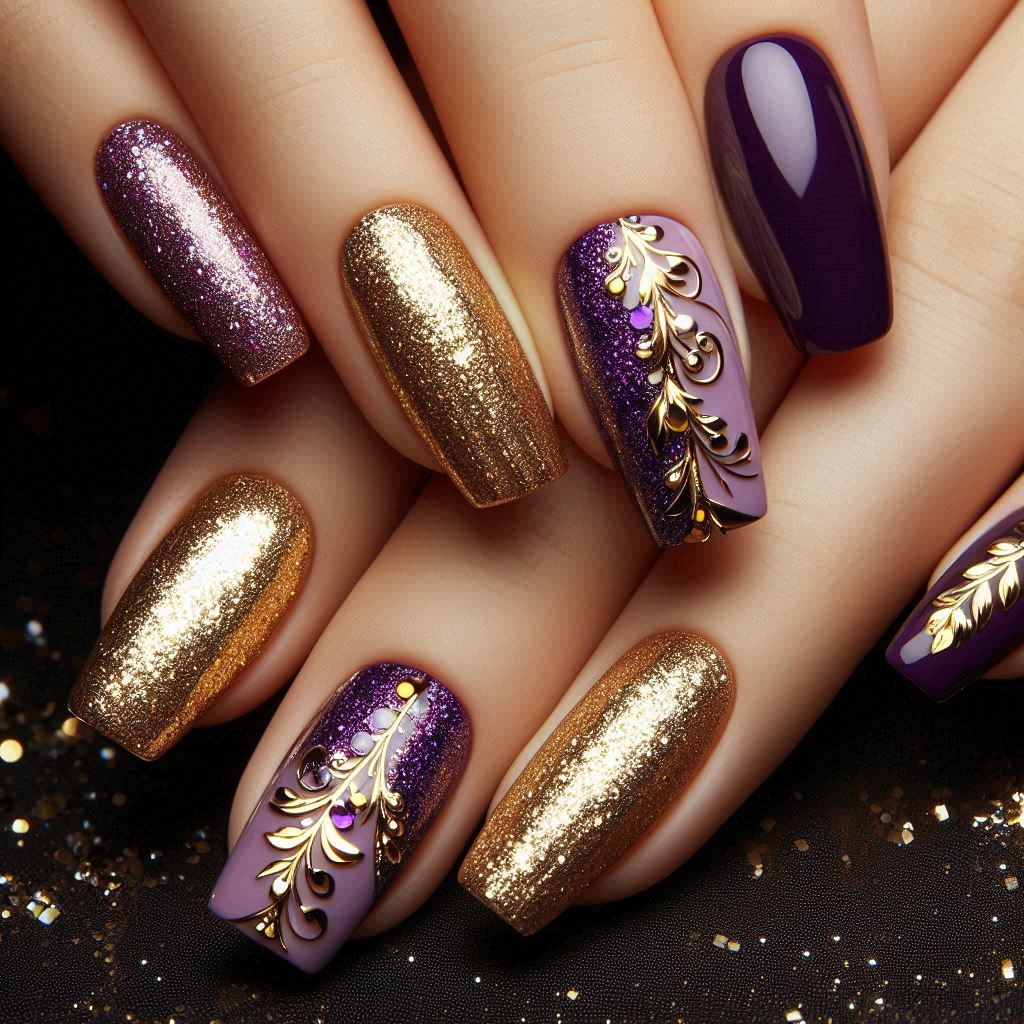 Gold and Purple nail designs