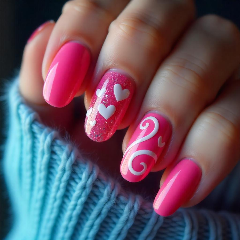  Heart-Shaped Swirl nails