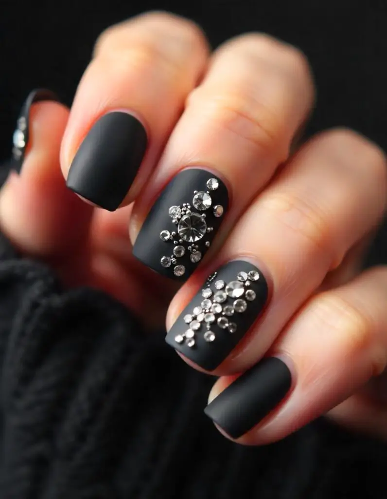 Matte Nail Designs With Rhinestones