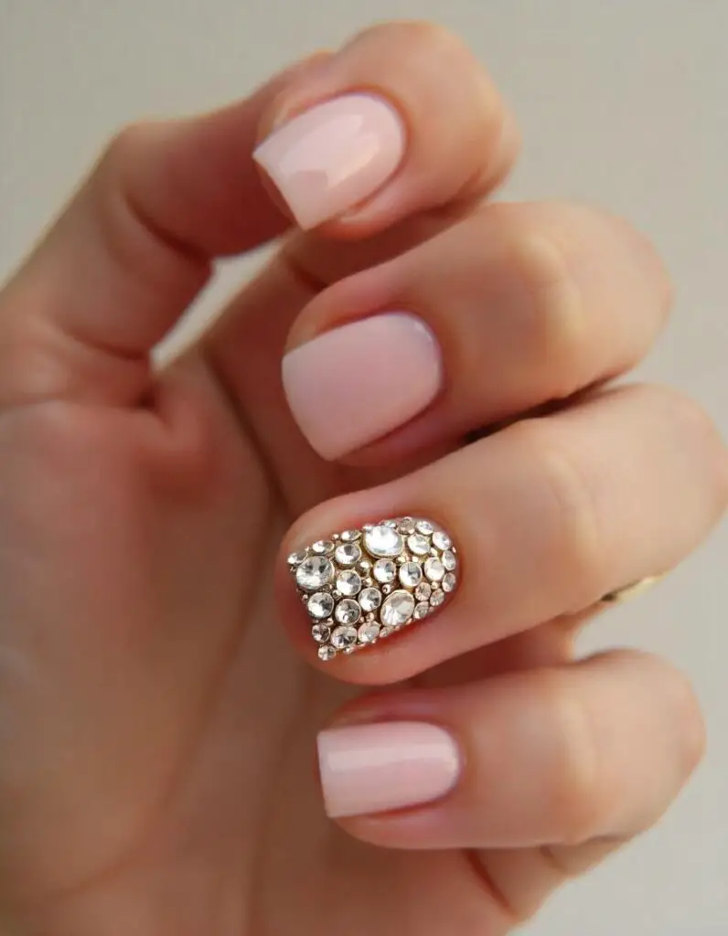 Nails With Rhinestones on One Finger