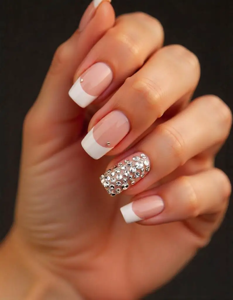 Nails With Rhinestones on One Finger