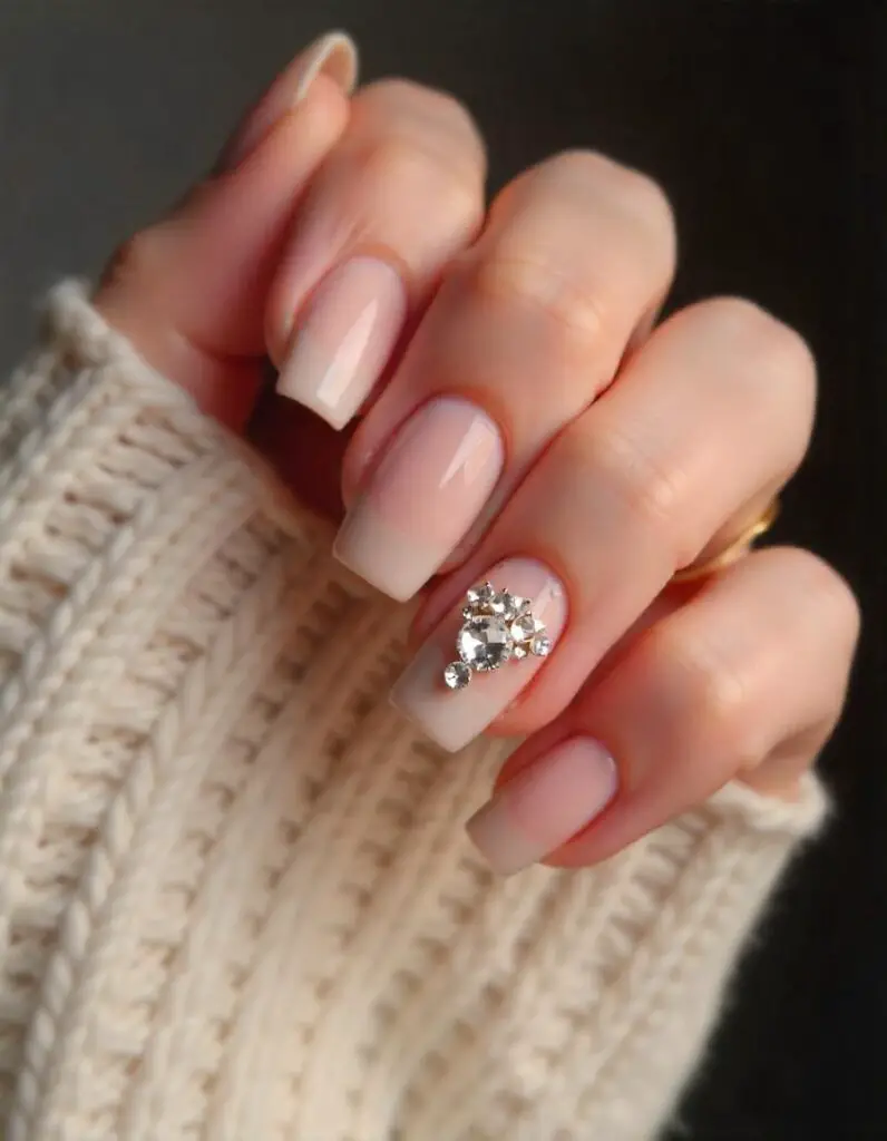 Nude Nails With Rhinestones