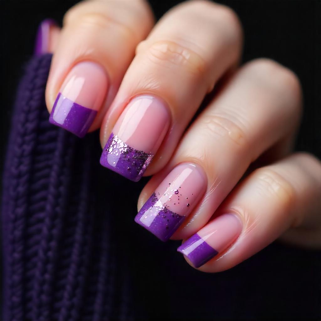 Purple French Tips with Accents of Glitter