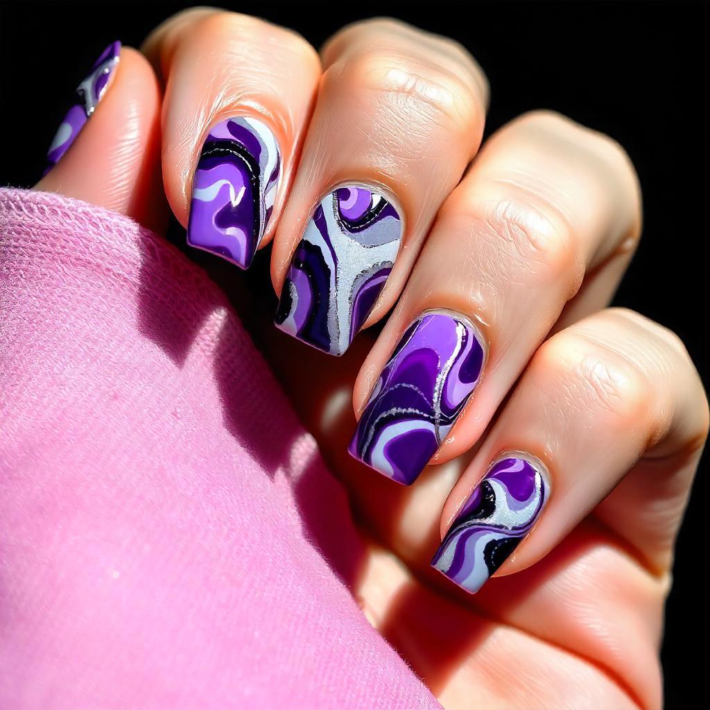 Purple Marble Nail Art