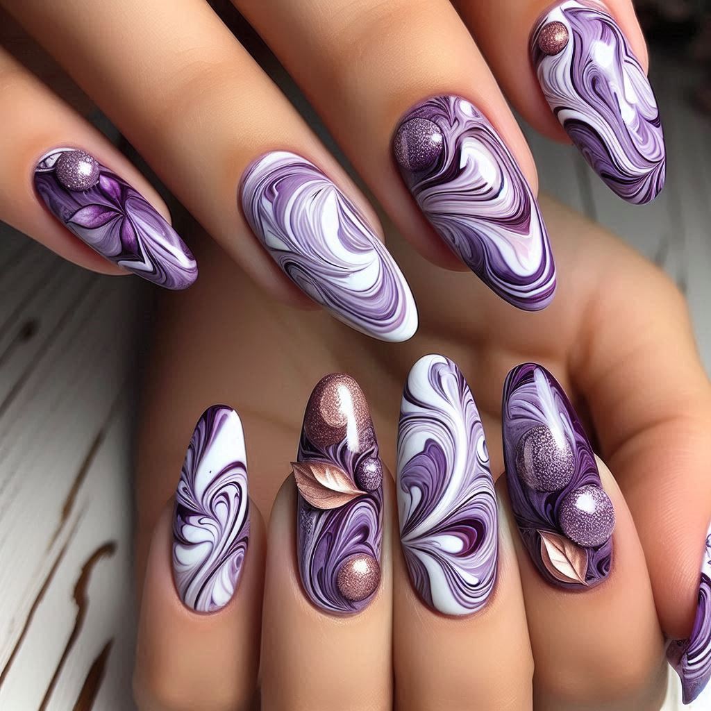 Purple Marble Swirl nail art