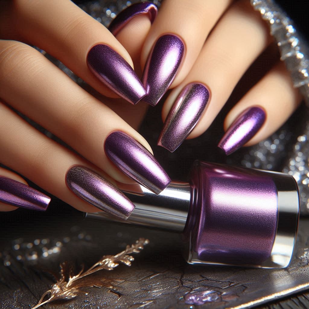 Purple Metallic Nail Art