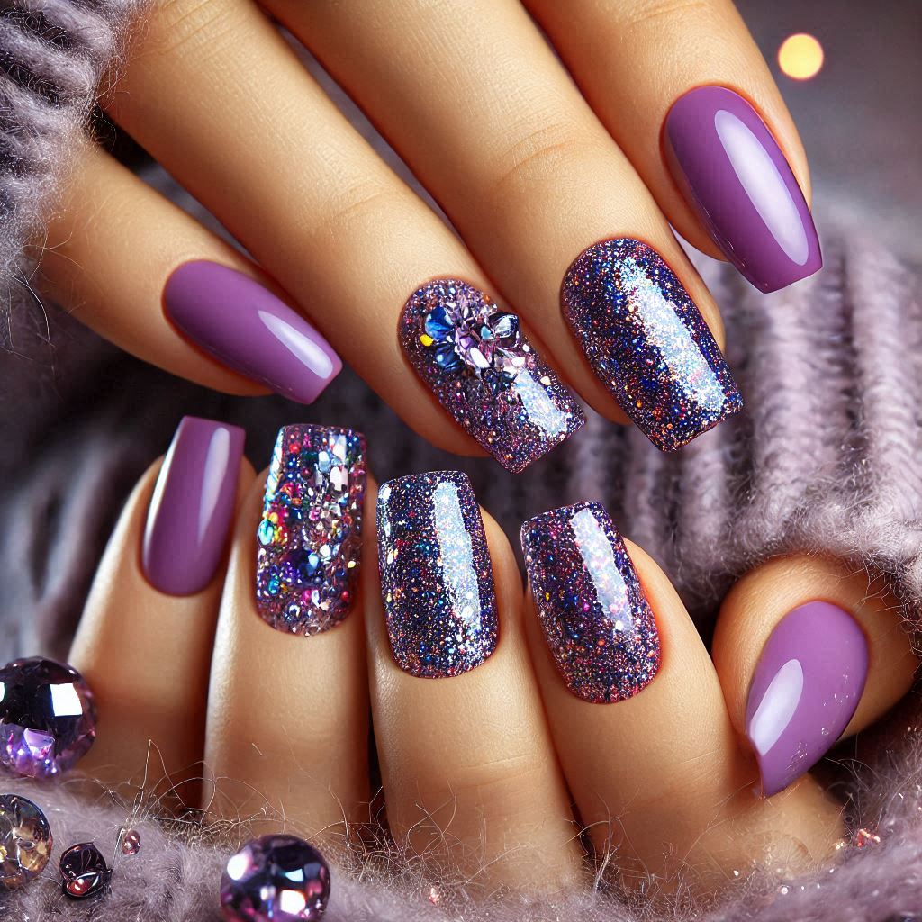 Shiny Purple Fingernails