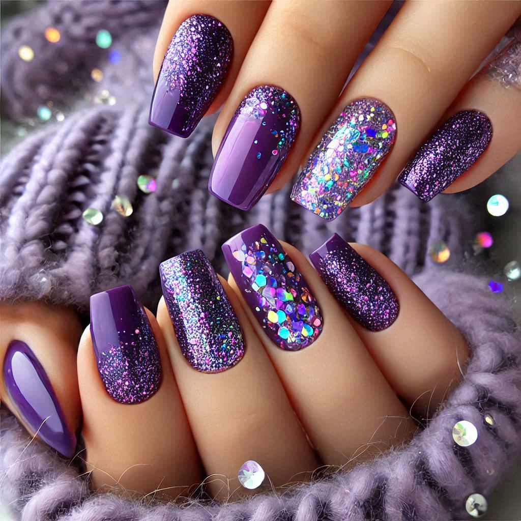 Shiny Purple Fingernails