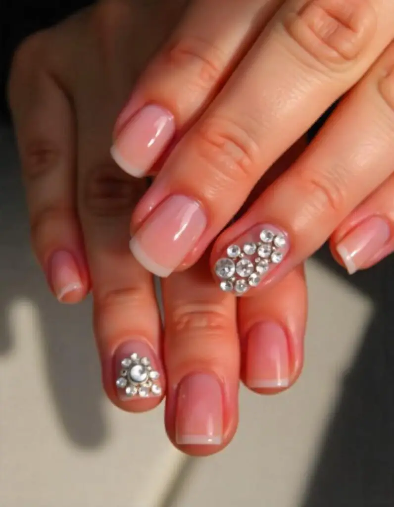 Short Nails Sparkling with Rhinestones