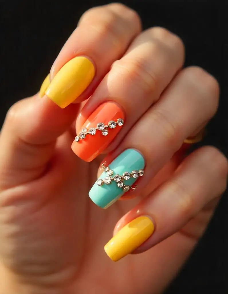 Summer Vibes with Rhinestone Nails