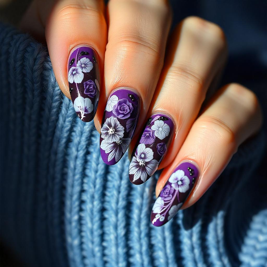 floral purple nail art