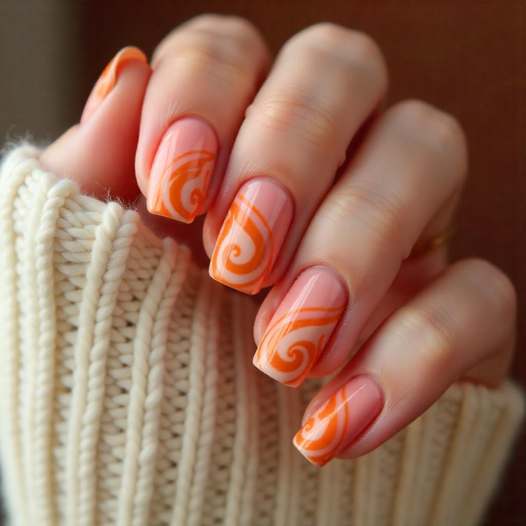 pink autumn swirl nails