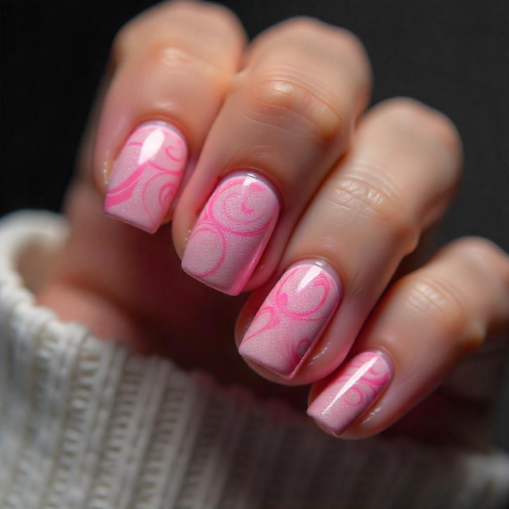 pink short swirl nails