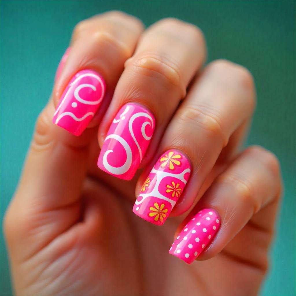 pink swirl summer nails