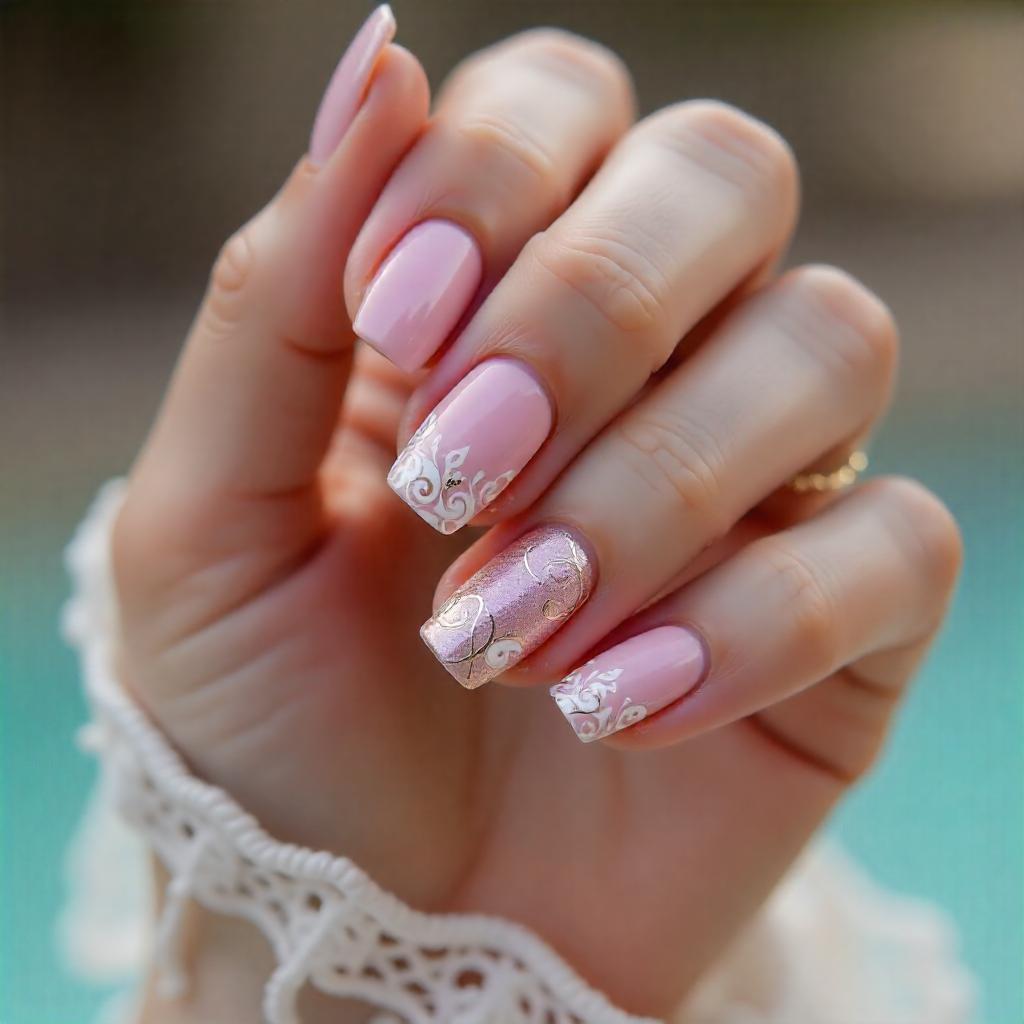 wedding pink swirl nails