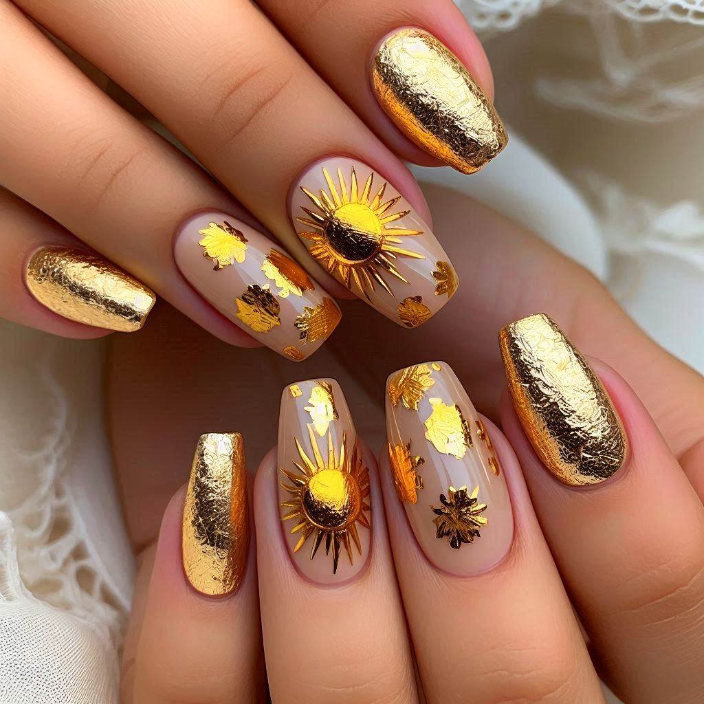 Golden Foil Sun Nails