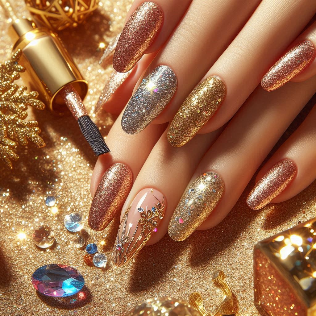 glitter sunshine nails