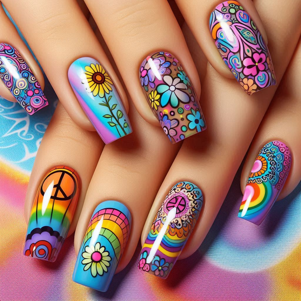 hippie theme nail designs