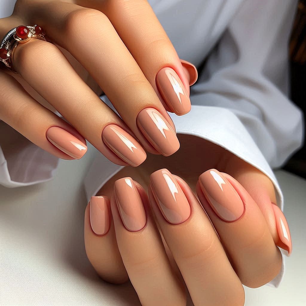 peachy nude nail art design for office