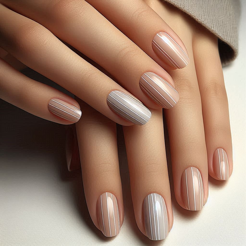 thin striped nail art for office